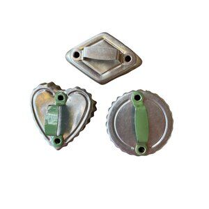 Vintage Aluminum Cookie Cutter Molds Handles Heart Round & Diamond Shapes